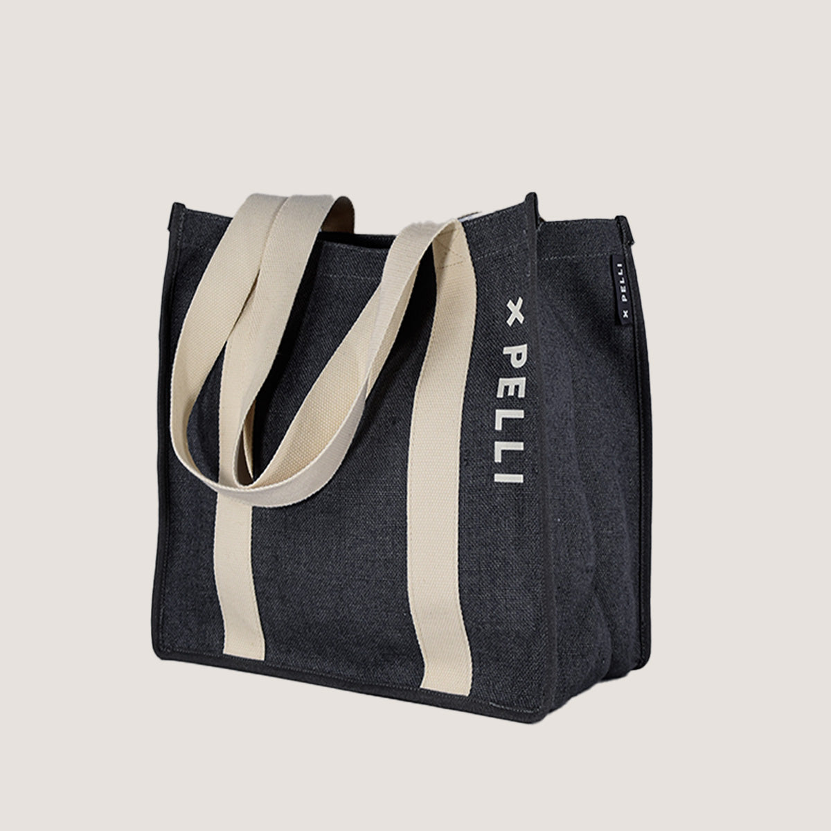 Black woven shopping tote