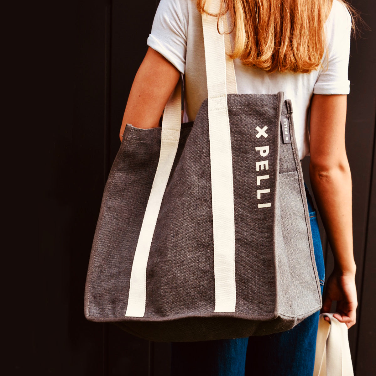 woven black shopping tote bags